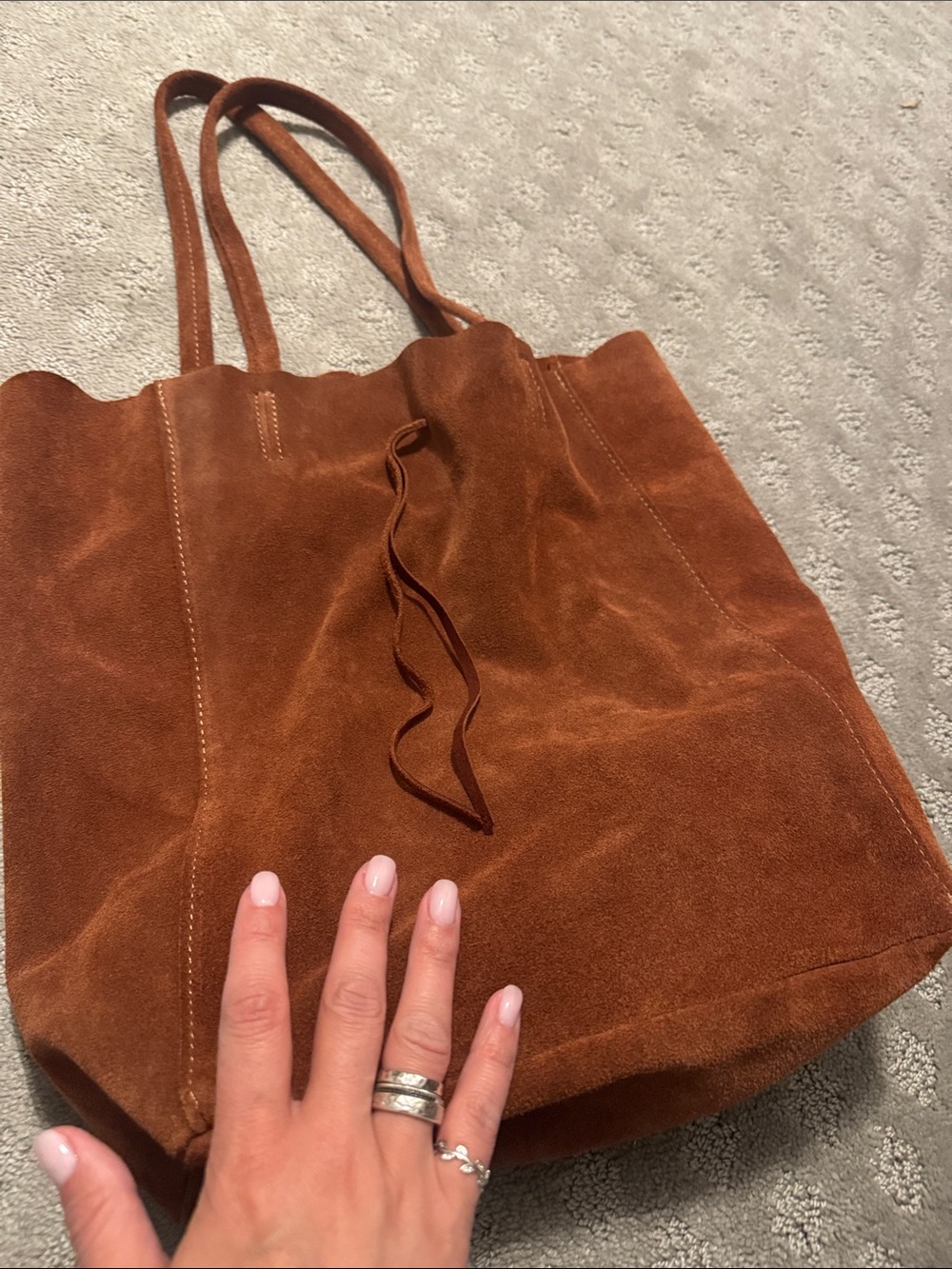 Minimal Suede Tote in Chestnut Brown